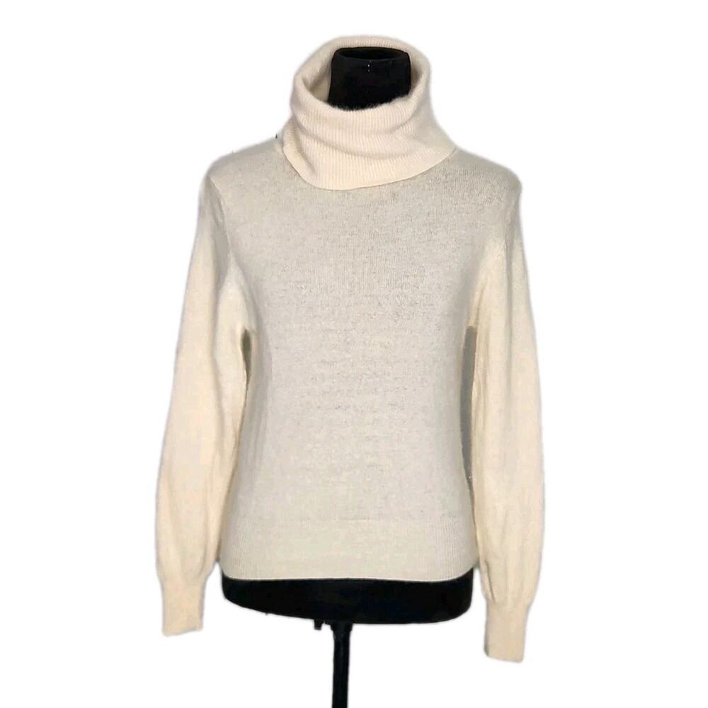 Evan Picone Vtg Lambswool Angora Blend Ivory Turtleneck Sweater Women's Size M